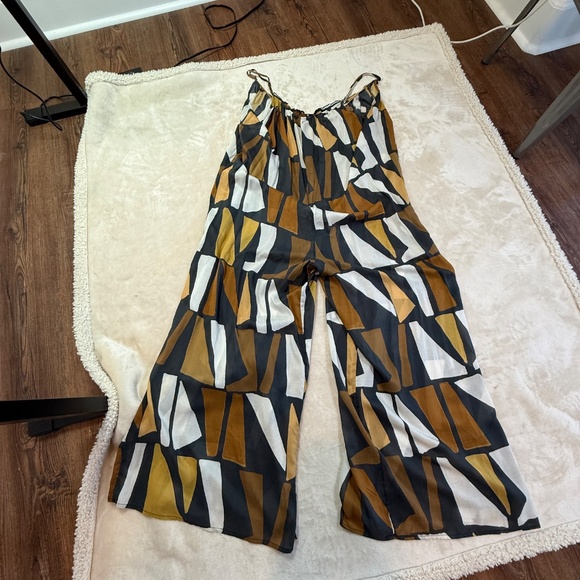 Anthropologie Wide-Leg Jumpsuit Brown White Black Motif Size M  NWT - Picture 4 of 11